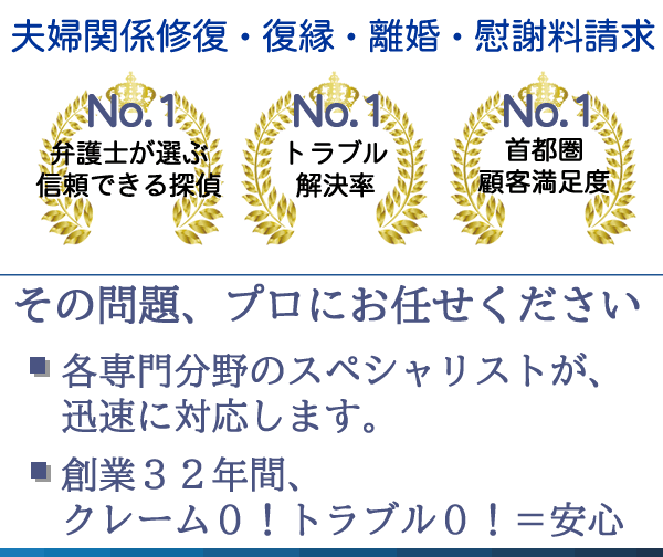 東京の探偵 浮気調査のクレーム、トラブル０件の探偵事務所