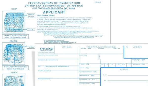 FBI指紋証明書、FD-258 FBI FINGERPRINT CARD 指紋採取